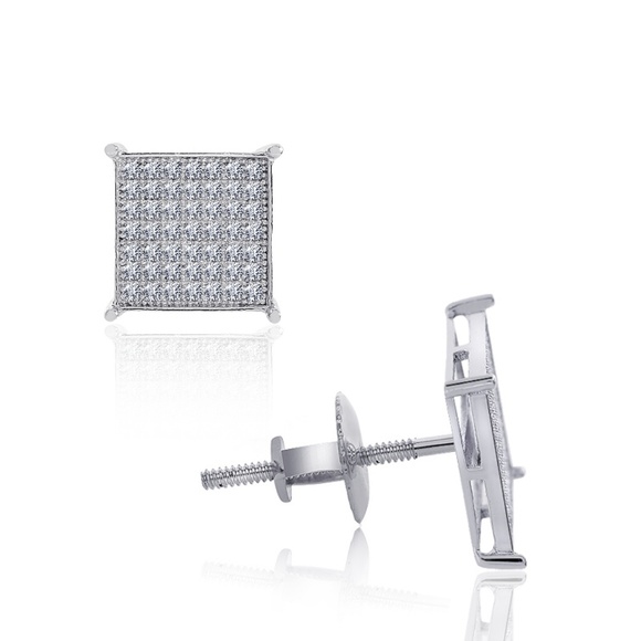 Sterling Silver CZ Square Micropave Stud Earrings - Picture 2 of 4
